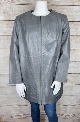 Chaqueta ROAMAN'S Para Mujer 20W Gris 2 Vías Cremallera 100% Cuero Tejido Acentos Usada en Excelente Condición Foto 1 de 4
