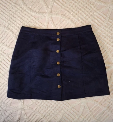 Старый темно-синий женщин 8 мини юбка синий искусственной замши кнопка спереди классический опрятный - Изображение 1 из 4