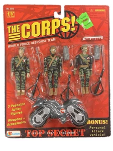 1996 Lanard The Corps TOP SECRET (3x Action Figures + Motorcycle) NEW SEALED #2 - Picture 1 of 4