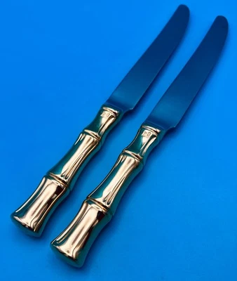2 Toallas DORADO BAMBÚ Electroplato Cuchillos de Cena Cuchillo 9 3/8" Cubiertos JAPÓN Foto 1 de 4