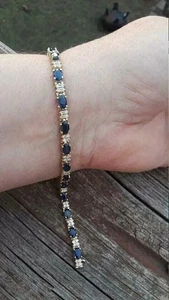 9Ct Oval Cut Lab Created Sapphire Diamond Tennis Bracelet 14K Yellow Gold Plated - Picture 1 of 6