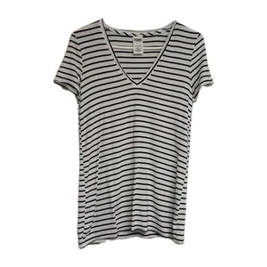 PINK VS Top Women X-Small V-Neck Shirt Striped Modal Blend Tee XS White & Black - Picture 1 of 6