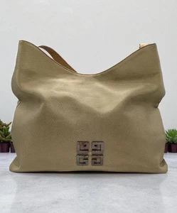 Authentic GIVENCHY Beige 4G Logo Nylon Shoulder Bag Medium Tote Handbag - Picture 1 of 10