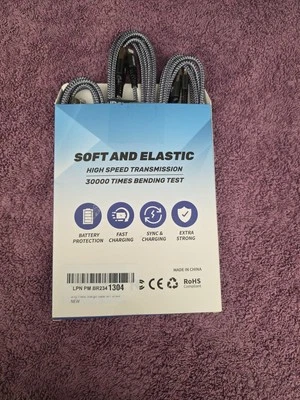 Oi-Box Grey Iphone Charging Cables 3pck 6ft - Image 1 of 2