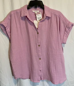 NWT BeachLunchLounge Blouse Women Pink Gauze Sz S Button Up Collar Short Sleeves - Picture 1 of 23
