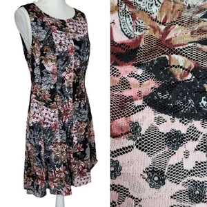 Connected Apparel Sz 8 Petite Floral Lace Sleeveless Shift Dress Spring Summer  - Picture 1 of 10