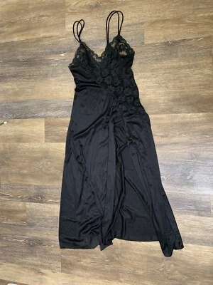 Maxi Vestido Lencería Sin Mangas Vintage Años 90 Negro Seda Satén Talla S/M Gótico Grunge Foto 1 de 4