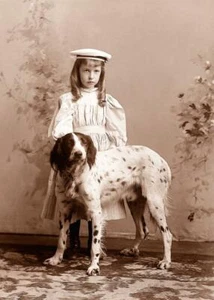 Victorian Era... Young Girl w/ Large Dog Studio Photo ... Photo Reprint 5x7 - Picture 1 of 1