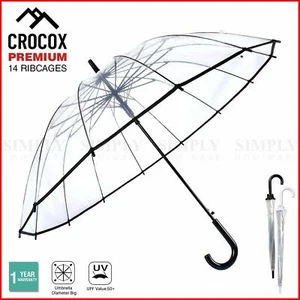 Crocox Clear Umbrellas Automatic Windproof Large Long Men Womens Dome Birdcage - Picture 1 of 12