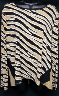 Top túnica Adrienne Vittadini grande negro camel nuevo con etiquetas animal cebra mafia esposa Foto 1 de 4