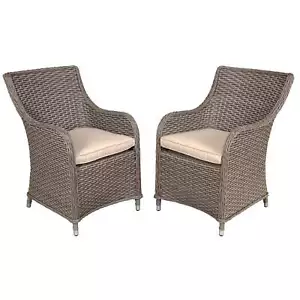 Garden Arm Chairs & Cushions x 2, Chester Rattan Wicker - Brown - Picture 1 of 10