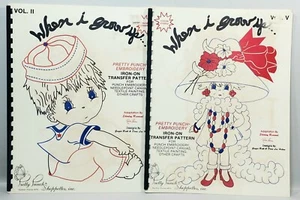 Libro Vintage QUANDO CRESCO Punch Ricamo Iron-On Transfer Modello Vol II & V 1986 - Foto 1 di 9