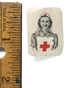 Rare Red Cross Nurse Coated Paper 1 1/4" Lapel Pin (Possible WWI Era) - Picture 1 of 3