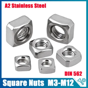 M3 M4 M5 M6 M8 M10 M12 Square Nuts Thin Type A2 Stainless Steel - DIN 557 - Picture 1 of 21