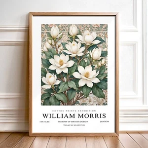 William Morris Inspired Cotton Prints Botanical Exhibition Poster Art Magnolia - Picture 1 of 16