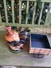 Tracy Porter Stonehouse Farm Collection Ceramic Rooster and Wood Cart Figurine