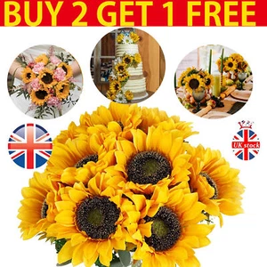 7 Heads Sunflowers Artificial Fake Silk Flower Bouquet Garden Party Wedding Home - Picture 1 of 14