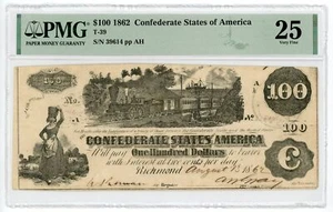 1862 T-39 $100 The Confederate States of America Note - San Antonio TX Postmark! - Picture 1 of 3