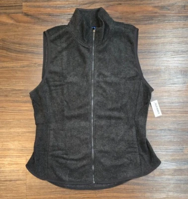 Old Navy Black Fleece Zip Up Slim Sleeveless Vest Women's Size Large - Image 1 of 4