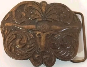 Vintage Solid Brass Belt Buckle Longhorn 3" - Picture 1 of 7