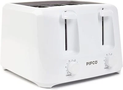 PIFCO 4 Slice White Toaster Variable Browning Dual Control Setting Toaster 1400W - Image 1 of 2