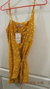 WOMANS BERSHKA MUSTARD COLOR & WHITE POLKA DOT DRESS SIZE S SOOO CUTE WITH RUFFL - Bild 1 von 4