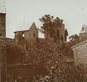 Francia Carcasona Tour Visigodo Foto Placa De Vidrio C1910 Vintage - Imagen 1 de 2
