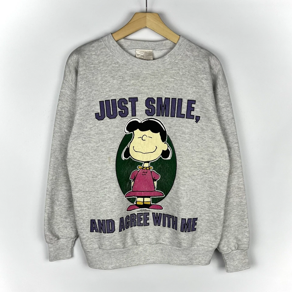 Sudadera vintage de dibujos animados Lucy Peanuts "Just Smile And Agree With ... - Imagen 1 de 4