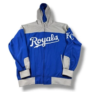 VTG Majestic MLB Kansas City Royals Full-Zip Hooded Windbreaker Jacket Mens XLT - Picture 1 of 6