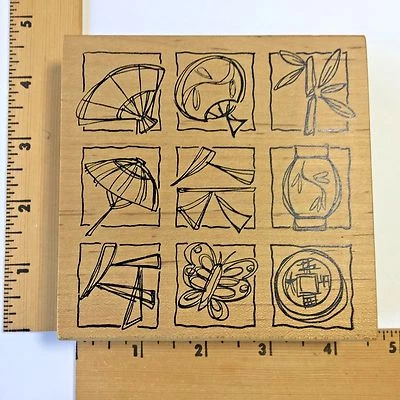 Estampillas de goma magenta - Collage de símbolos asiáticos 23.329P - NUEVAS Foto 1 de 3