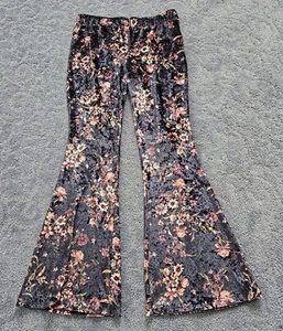 Bebop Velour Floral Flared Pants Size Large - Picture 1 of 6