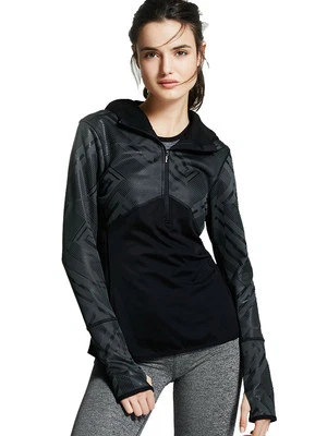 Chaqueta con Capucha Victoria's Secret VSX Sport Media Cremallera Negra y Gris Azteca Mediana Foto 1 de 4