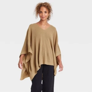 Women's V-Neck Cape Jacket - A New Day Camel One Size - Picture 1 of 1