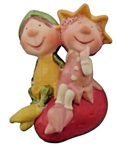 Himself The Elf Pixies Sitting on Strawberry Cute Fairy Knic Knack 70s - Picture 1 of 5