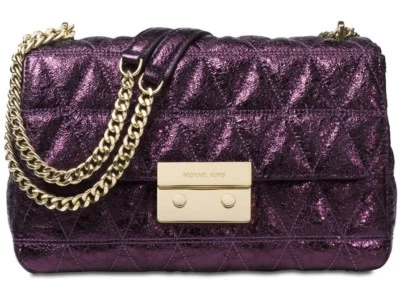 New Michael Kors Sloan Large Chain Shoulder Bag damson pyramid quilt leather - Image 1 of 4