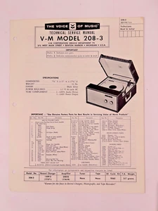 Original OEM Voice of Music VOM208-3 Service Repair Manual Portable Phonograph - Picture 1 of 1