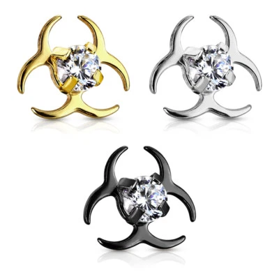 3 piezas 6 mm circonita central símbolo de riesgo biológico roscado interno anclaje dérmico tapas 14G  Foto 1 de 3