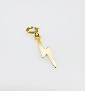 14K Solid Yellow Gold Small Lightning Bolt Charm Pendant w/Spring Clasp, .75" - Picture 1 of 9