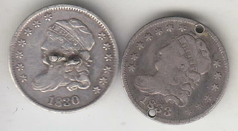 2 BUST HALF DIMES (1830 & 1833) VG+ TO VF DETAILS DAMAGED Cover