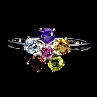 Anillo de plata de ley 925 redondo citrino 3,5 mm amatista peridoto piedras preciosas tamaño 6,5 Foto 1 de 4