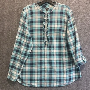 Top túnica Talbots para mujer 18W franela a cuadros botón volantes lengüeta enrollable cottagecore - Imagen 1 de 9
