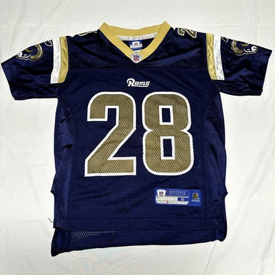 Camiseta NFL Reebok Los Angeles Rams 28 Faulk Child pequeña 8 azul marino/dorado Foto 1 de 4