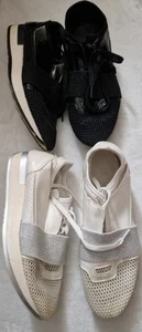 NICE BLACK WHITE SUMMER LADIES GIRL LACE 2x BUNDLE TRAINERS SIZE UK 3 UK 36  - Picture 1 of 5