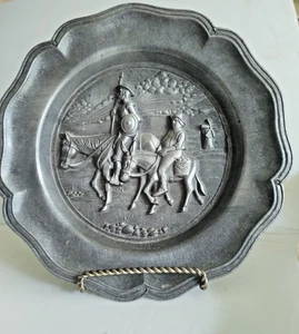 Vintage Pewter Hanging Plate Don Quijote and Sancho Panza 1960's 8 3/4" - Bild 1 von 8
