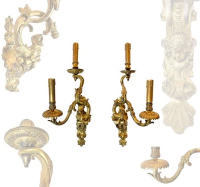 A PAIR OF LOUIS XV STYLE BRONZE TWO-BRANCH WALL-LIGHTS - Image 1 of 4