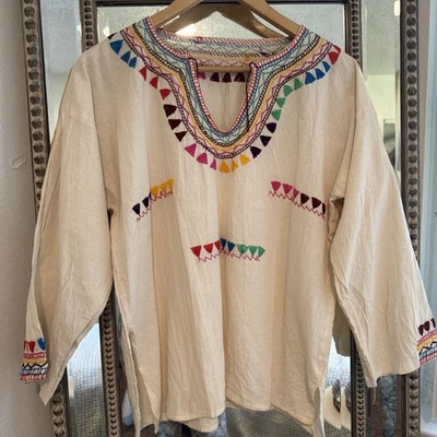 Boho 100% Natural Gauze Linen Embroidered Blouse  - Image 1 of 4