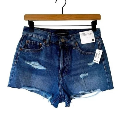 NWT Aeropostale Boyfriend Shorts Size 0 Blue Distressed - Image 1 of 4