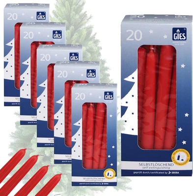 Gies Kerzen Set | 100 Stück Selbstlöschende Baumkerzen | 12,4 Cm X 1,2 Cm Rot |  - Bild 1 von 4