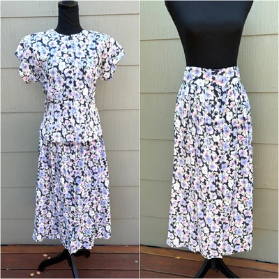 Terno saia blusa floral vintage anos 70 anos 80 boho fada pastel gótico Ditsy conjunto com 2 peças - Imagem 1 de 4