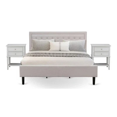 Juego de dormitorio East West Furniture 3 piezas plataforma madera king en beige niebla/gris Foto 1 de 4